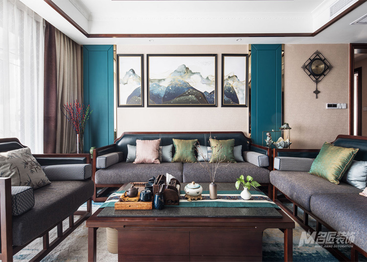 佛山市碧桂園智慧慢城新中式風(fēng)格三居室裝修案例