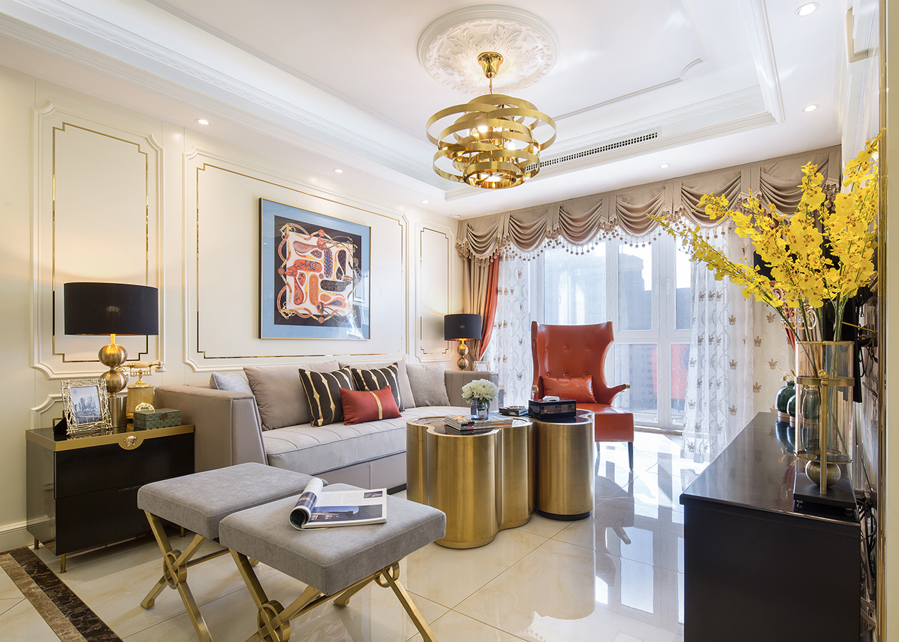 美式輕奢風格室內(nèi)設(shè)計家裝案例-客廳