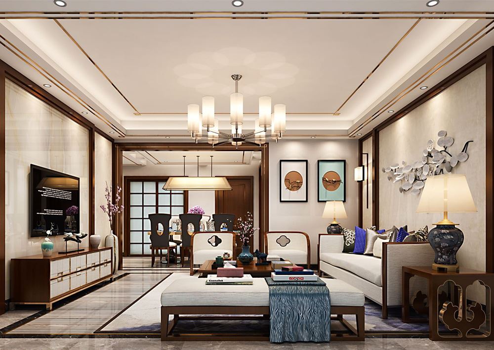 衢州市東明湖花園新中式風格三居室裝修案例