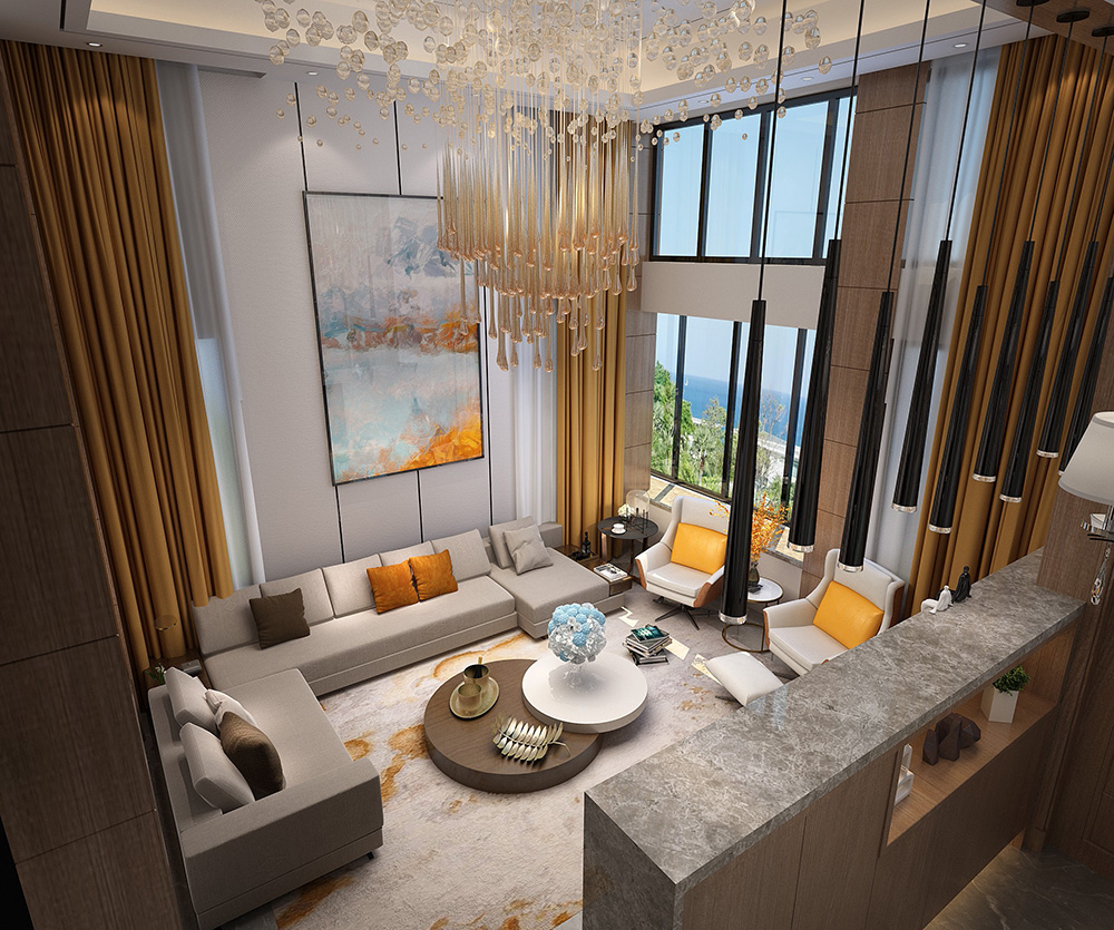 輕奢風格別墅裝修設(shè)計效果圖-碧桂園翠錦豪庭別墅470平米-別墅客廳裝修設(shè)計