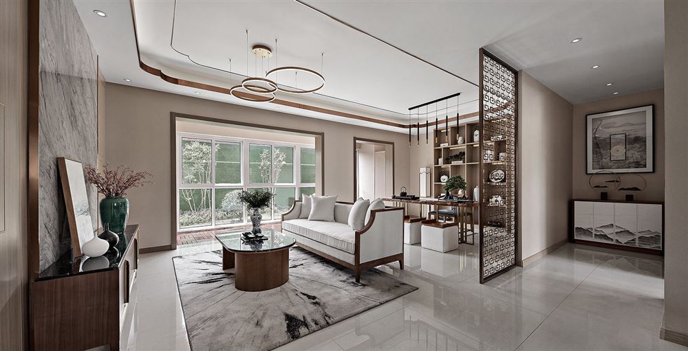 佛山市弘陽(yáng)德商昕悅府新中式風(fēng)格三居室裝修案例