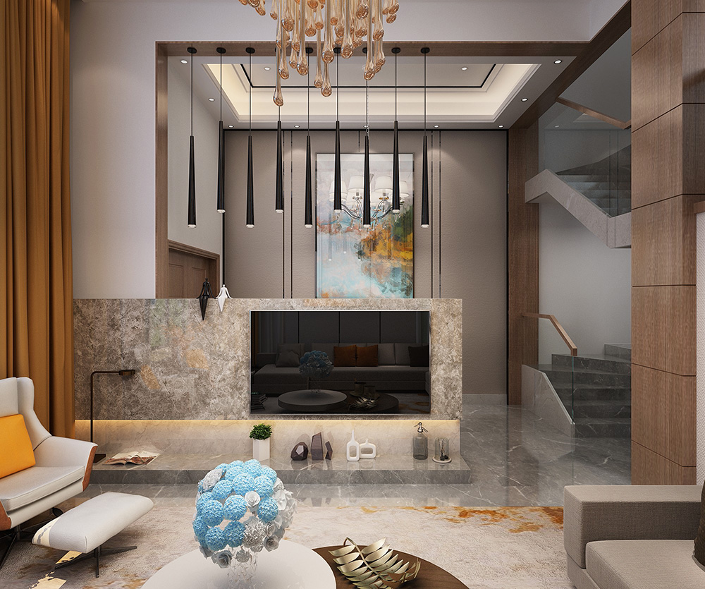 輕奢風格別墅裝修設(shè)計效果圖-碧桂園翠錦豪庭別墅470平米-別墅背景墻裝修設(shè)計