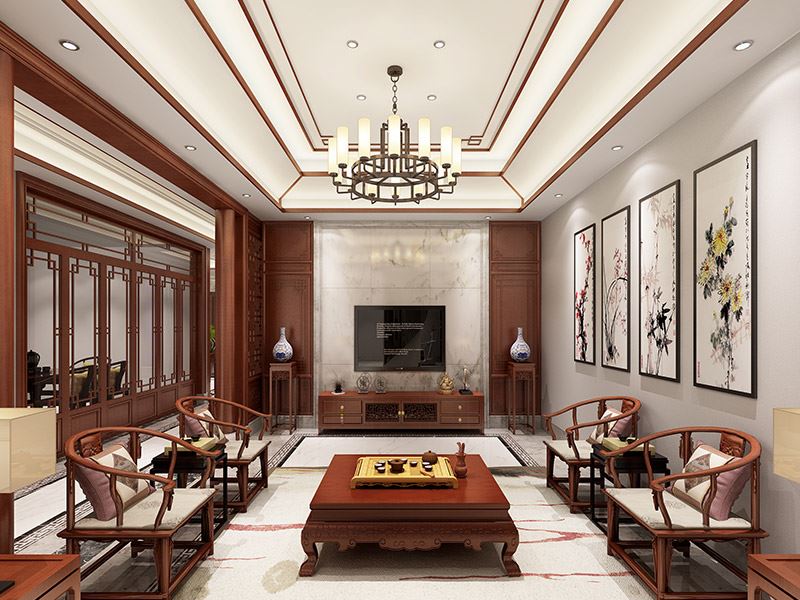 常州市萬(wàn)達(dá)光語(yǔ)未來(lái)商住樓新中式風(fēng)格別墅裝修案例