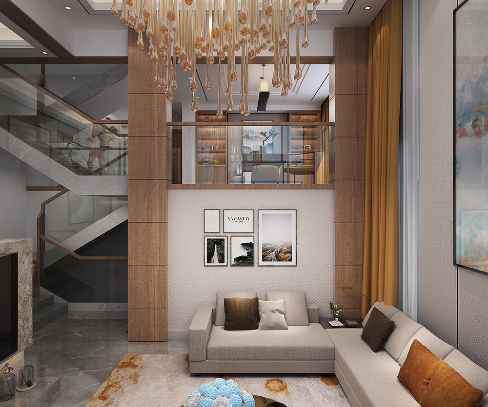 輕奢風格別墅裝修設(shè)計效果圖-碧桂園翠錦豪庭別墅470平米-別墅客廳裝修設(shè)計