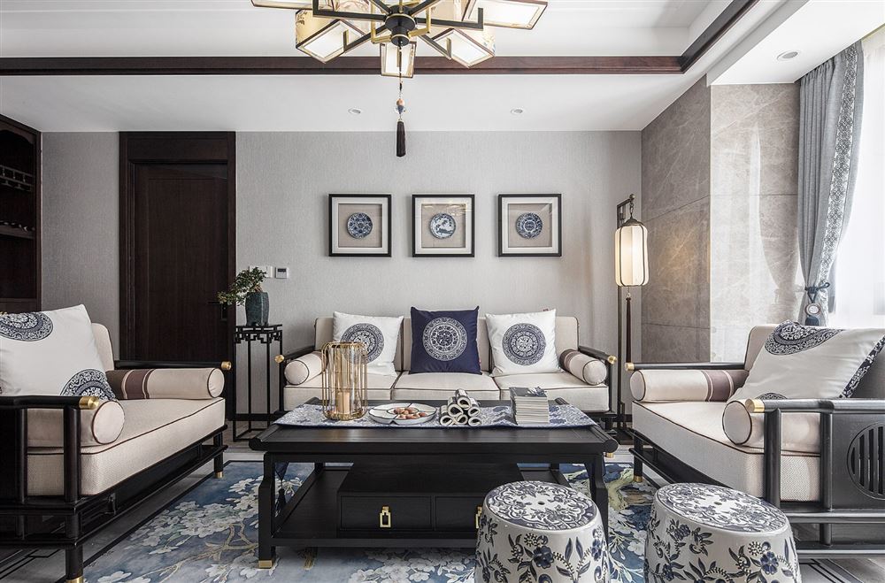 廣州市東方夏灣拿新中式風(fēng)格三居室裝修案例