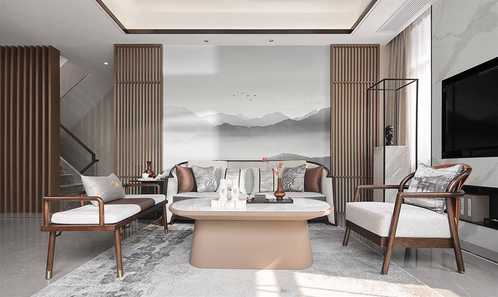 深圳市華潤筍崗中心萬象華府新中式風格三居室裝修案例