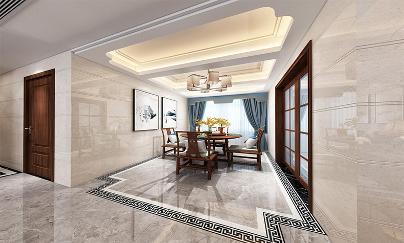 新中式風(fēng)格室內(nèi)裝修效果圖-佛山名澳匯錦桃園四居180平米-室內(nèi)餐廳裝修