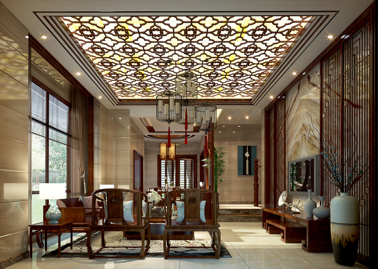 佛山市龍光&middot;玖悅灣新中式風(fēng)格別墅裝修案例