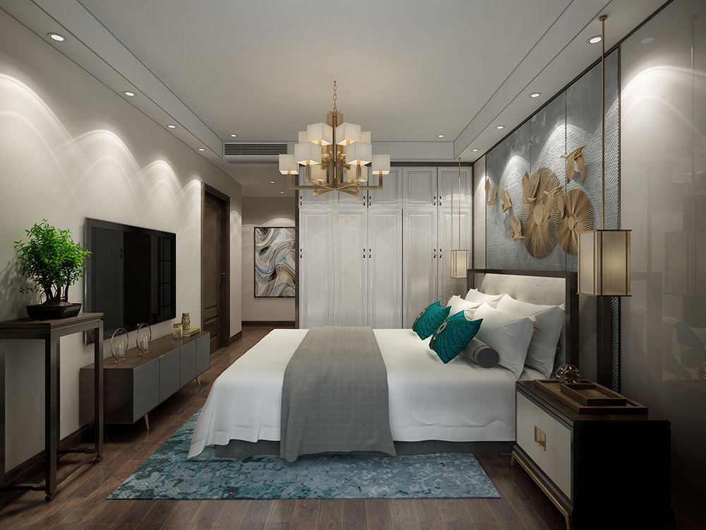 臺州市濱江&middot;鉑金海岸新中式風(fēng)格三居室裝修案例