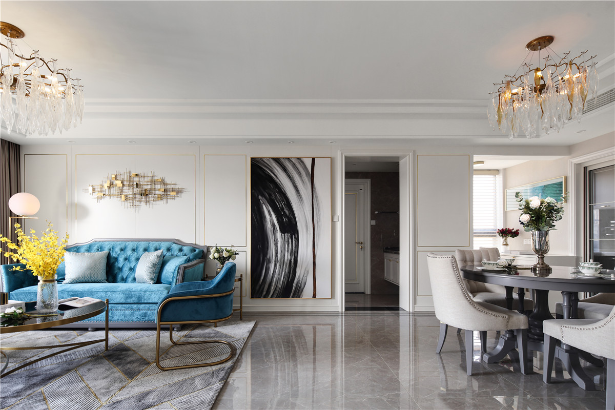 美式輕奢風格家裝設(shè)計室內(nèi)裝修效果圖-客餐廳