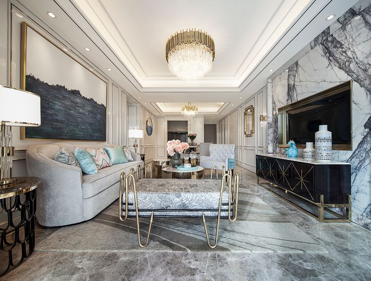 裝修案例美式輕奢風(fēng)格室內(nèi)裝修效果圖-西福藍灣四居175平方米  