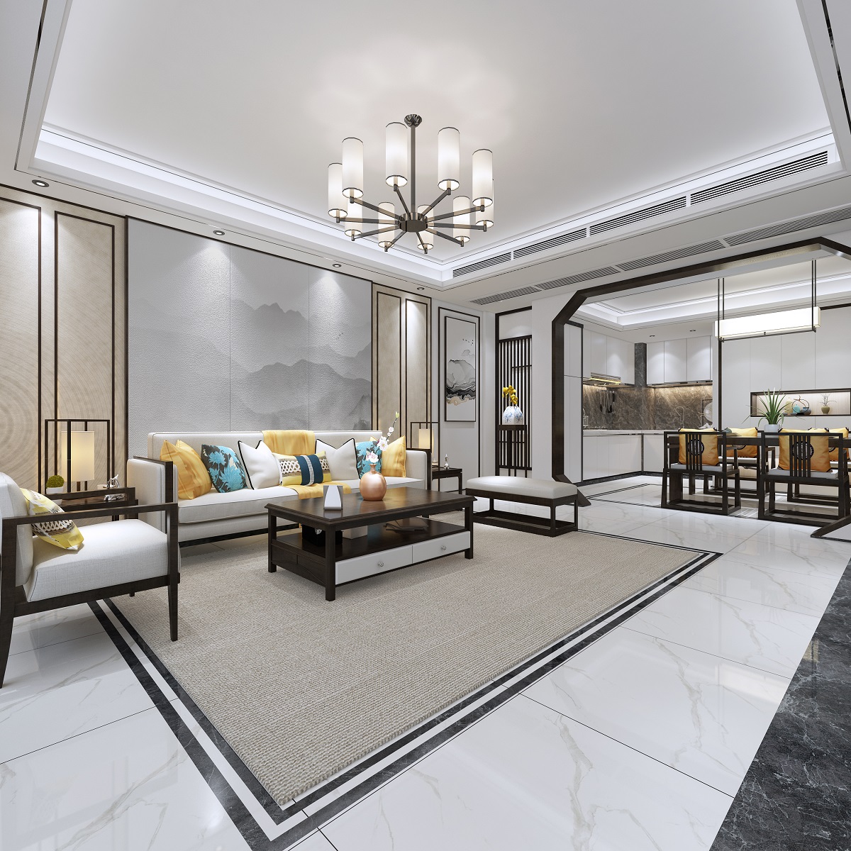 佛山市雅居樂&middot;江畔明珠新中式風(fēng)格三居室裝修案例