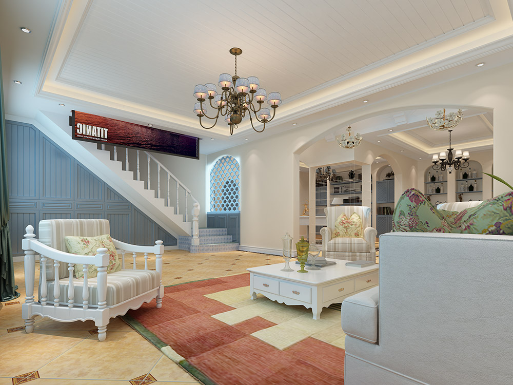 大同鉑藍郡別墅410平米地中海風格裝修案例-客廳