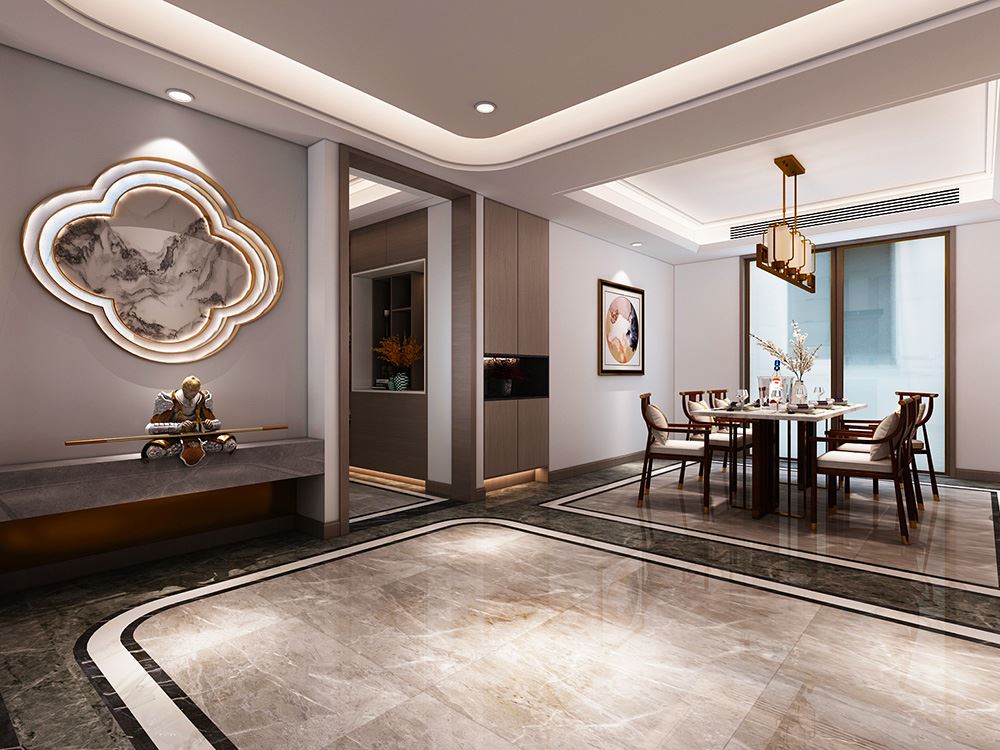 佛山市融創(chuàng)半島壹號新中式風格三居室裝修案例