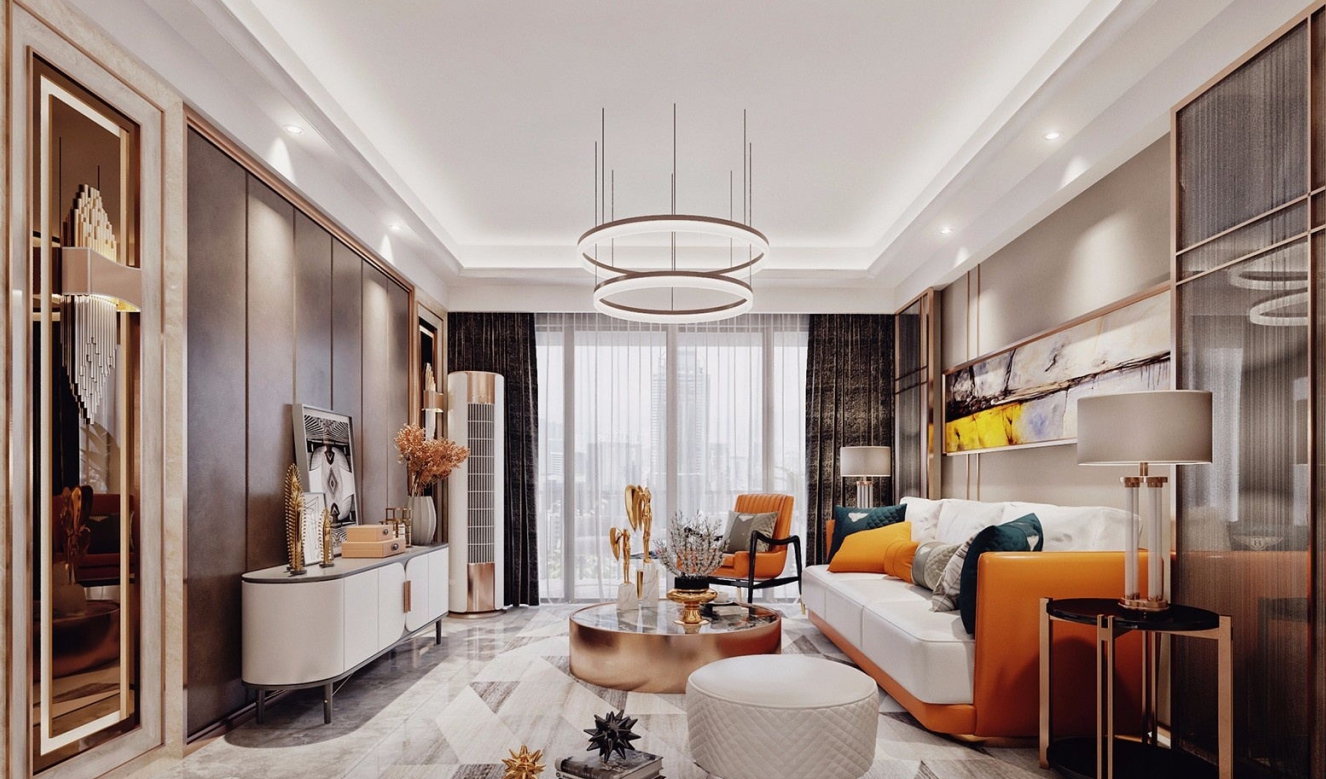 現(xiàn)代前衛(wèi)風格室內裝修效果圖-萬和國際三居111平米-客廳