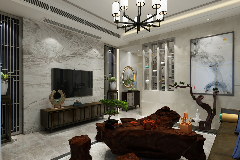 梧州市白云堡花園新中式風格三居室裝修案例