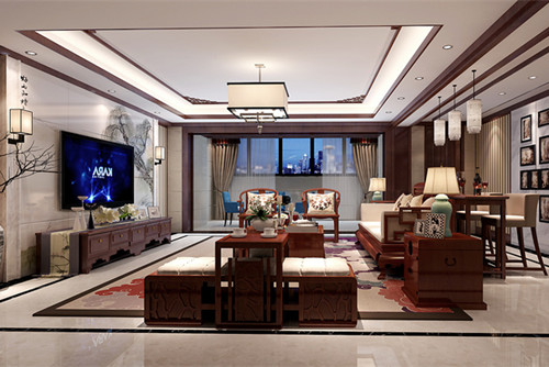 玉林市盛業(yè)家園新中式風格四居室裝修案例