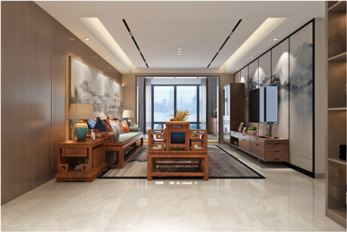 百色市興旺家園小區(qū)新中式風格三居室裝修案例