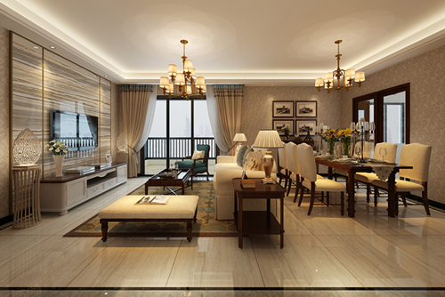 百色市聚寶家園美式風(fēng)格三居室裝修案例