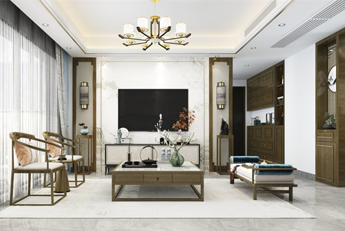 中山市遠(yuǎn)洋啟宸新中式風(fēng)格三居室裝修案例