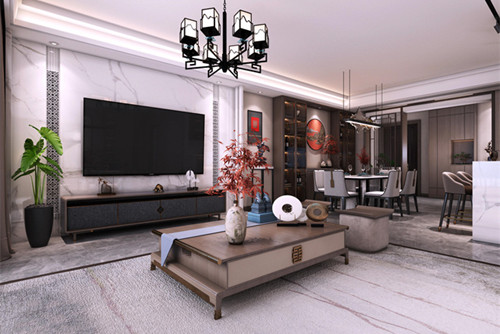 中山市幸福灣花園新中式風格三居室裝修案例